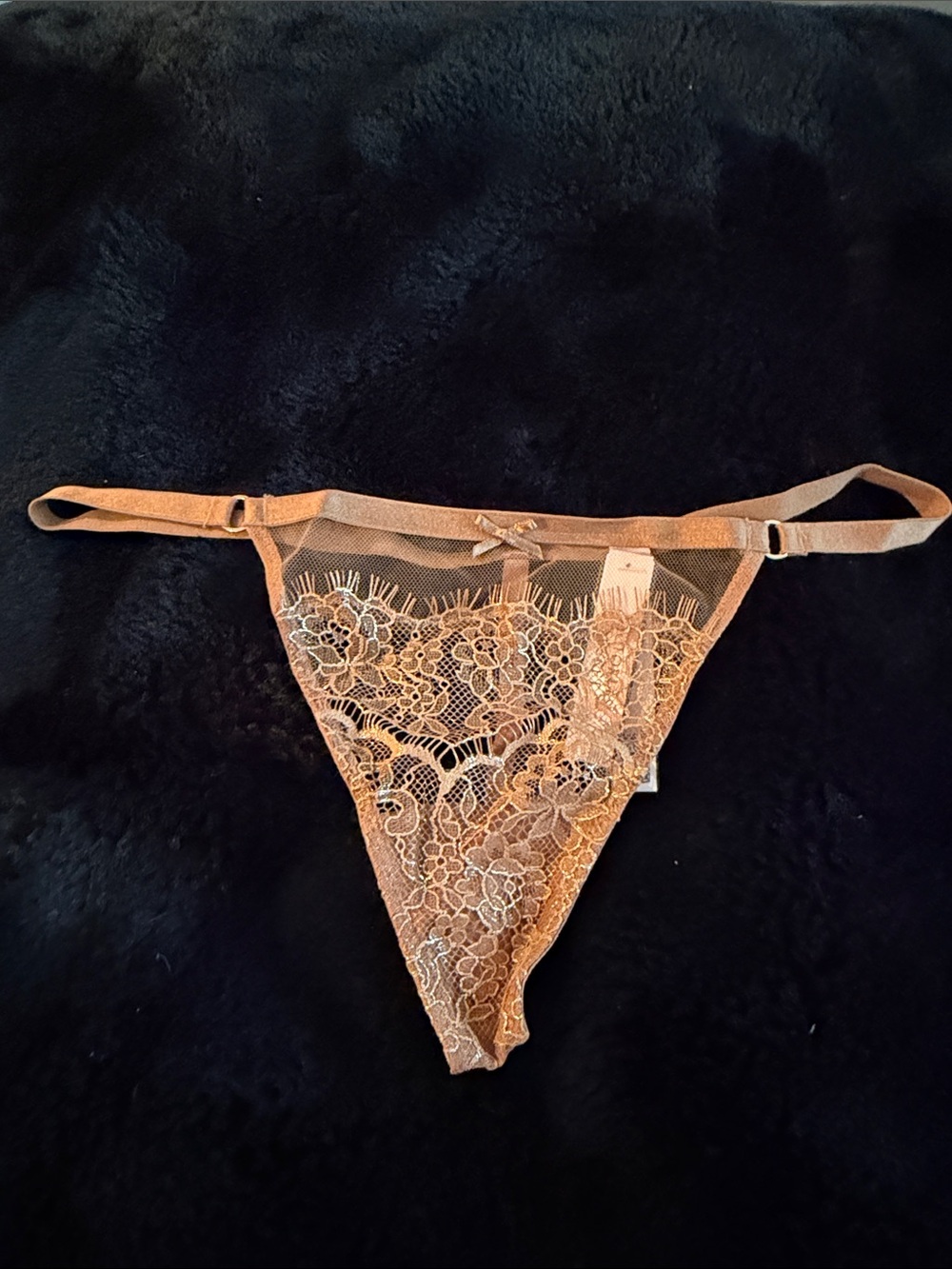 Victoria's Secret Sheer Lace Thong in brown size small